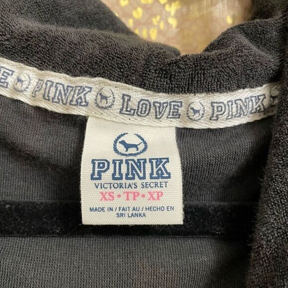 Vintage Y2K PINK Love Pink black zip up gold sequin bling hoodie sweater XS - Picture 4 of 6